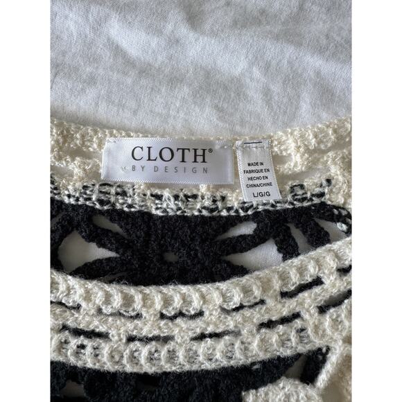 Black White Knit Crochet Size L Boho Cottage Overlay Dark Granny Whimsygoth - Picture 5 of 8